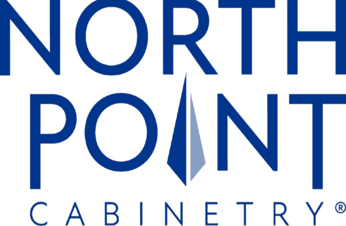 Logo with blue text and a stylized triangular shape.